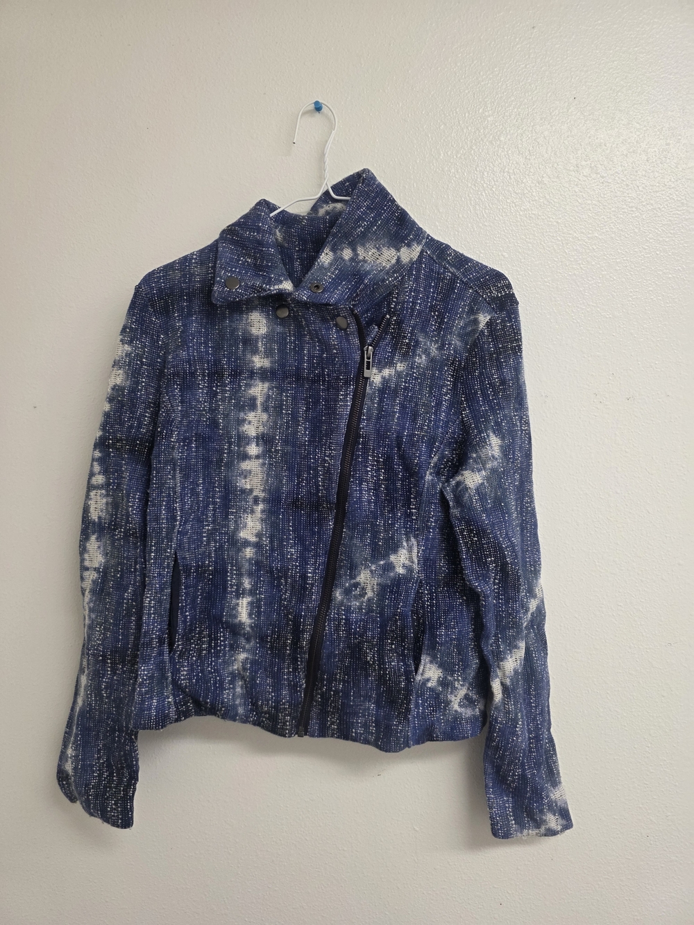 NIC+ZOE Blue and White Tie-Dye Bomber Jacket (0585)